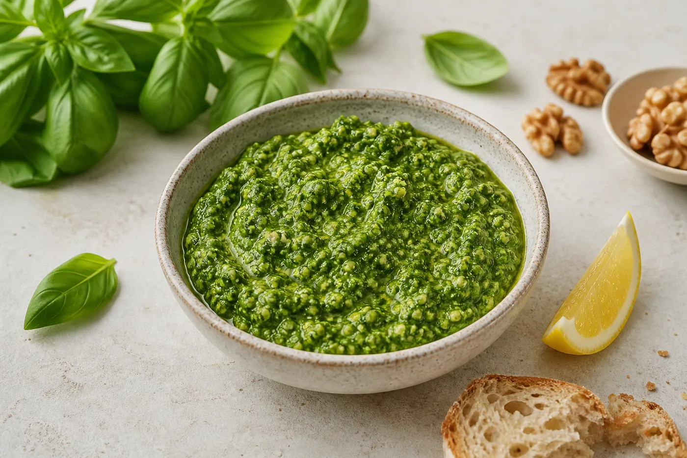 Basil-Walnut Pesto served and ready to eat