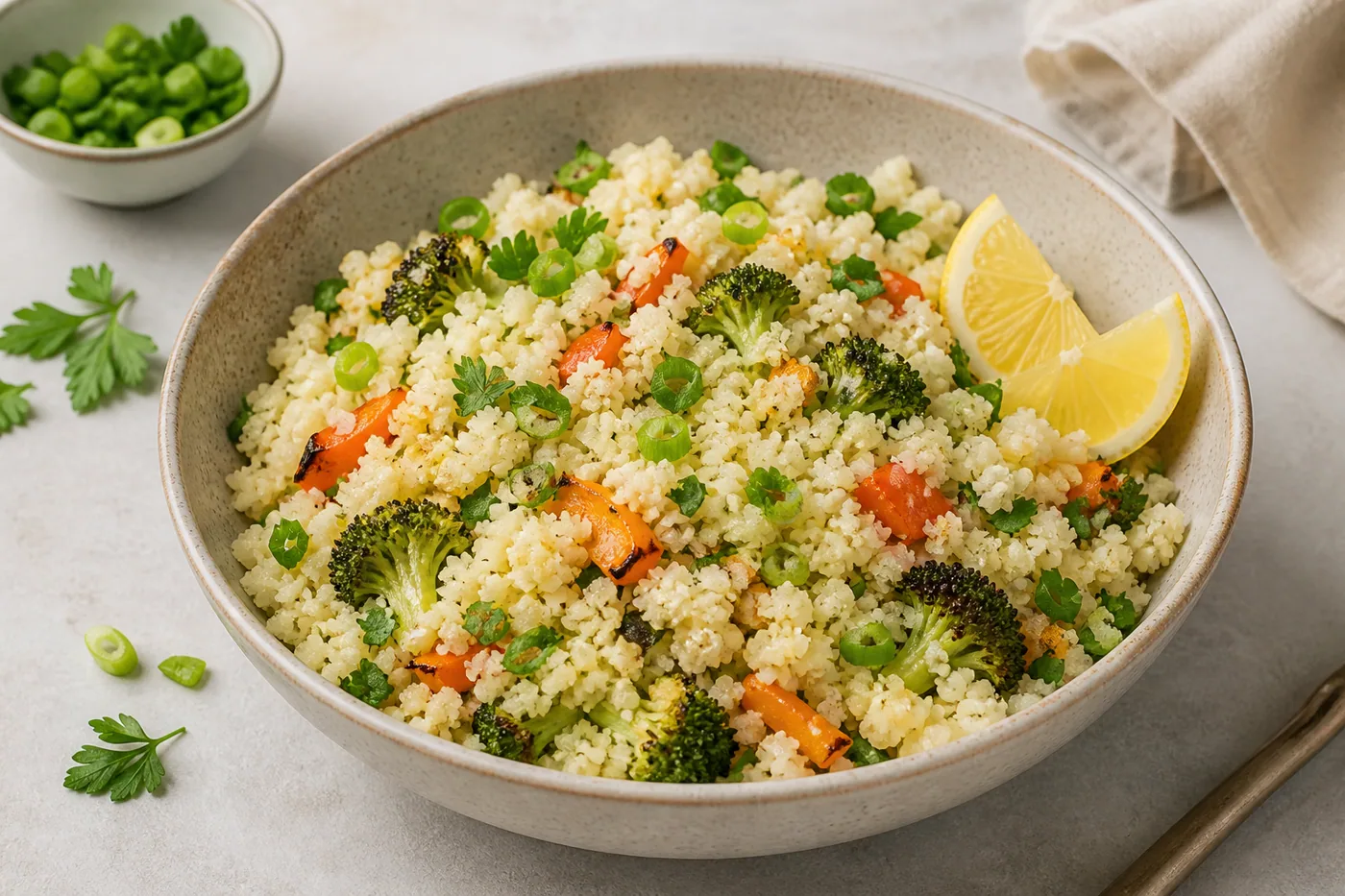 Food Processor Cauliflower Rice served and ready to eat