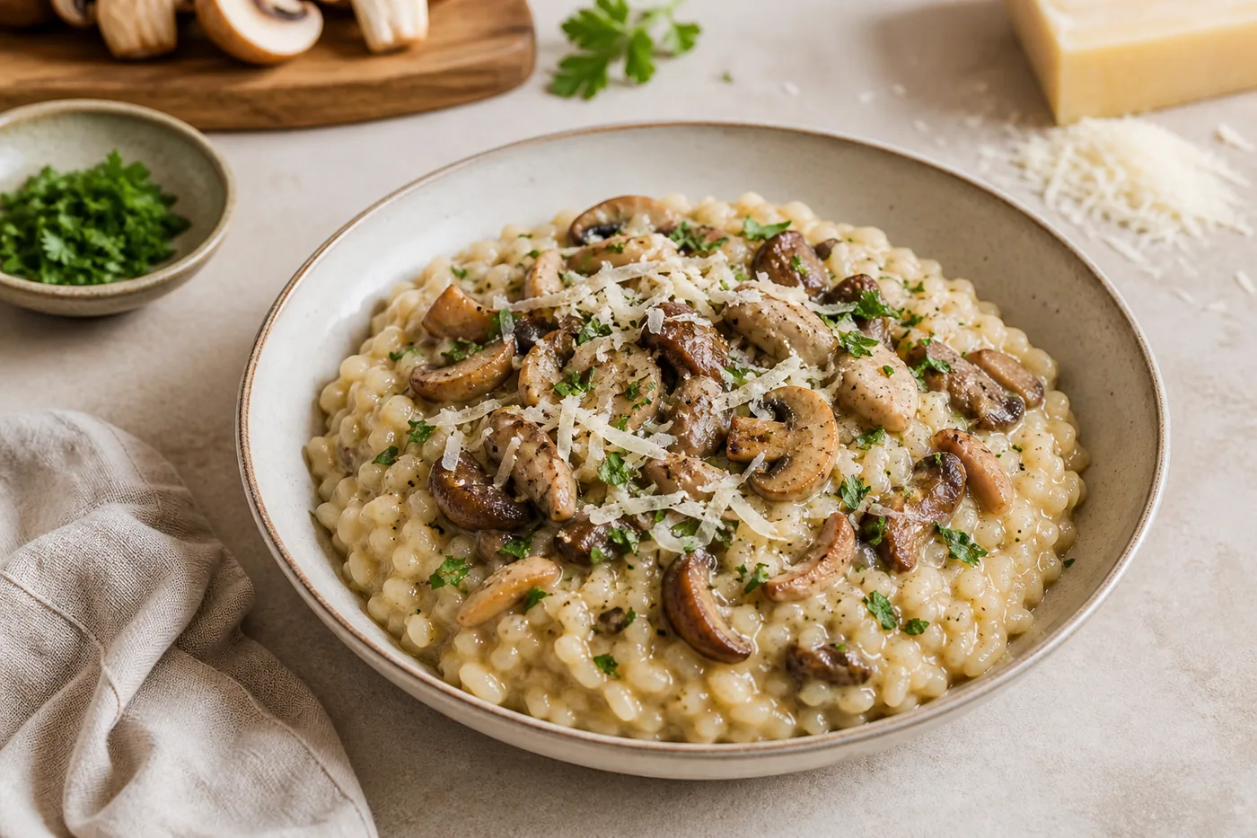 Electric Pressure Cooker Mushroom Risotto served and ready to eat