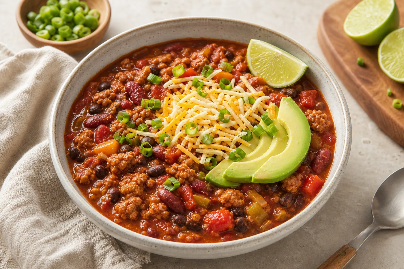 Electric Pressure Cooker Turkey Chili served and ready to eat