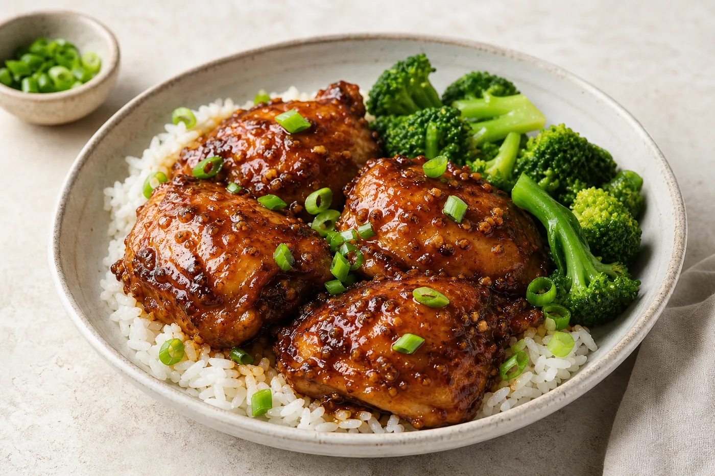 Slow Cooker Honey-Garlic Chicken Thighs served and ready to eat