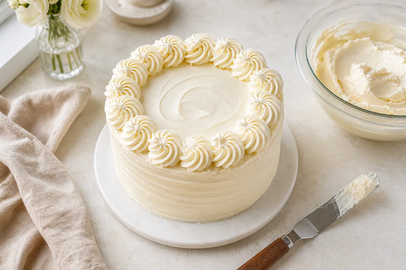 Fluffy Vanilla American Buttercream served and ready to eat