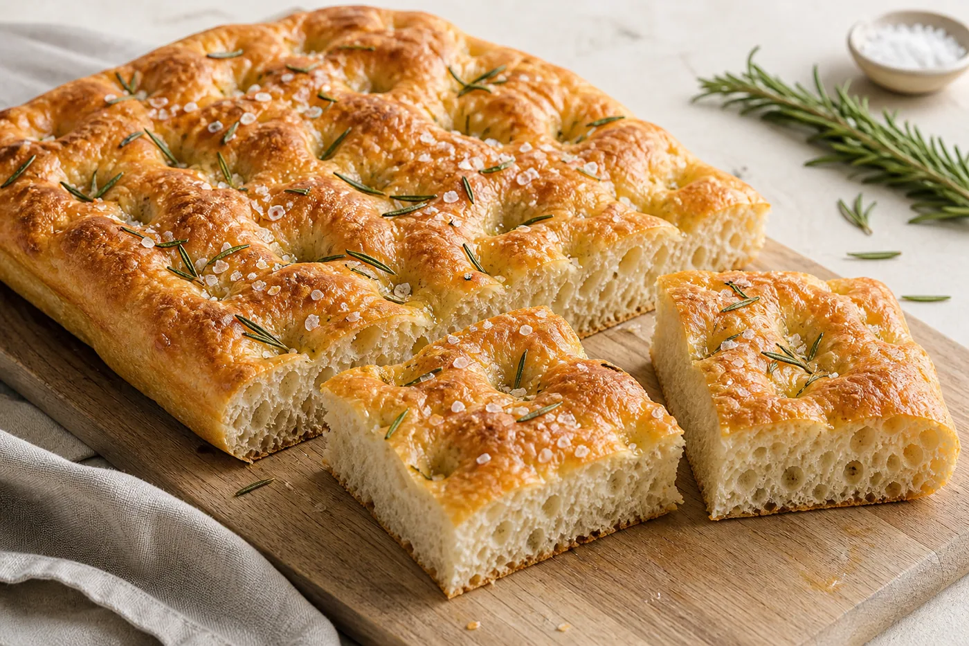 Overnight Rosemary Focaccia served and ready to eat