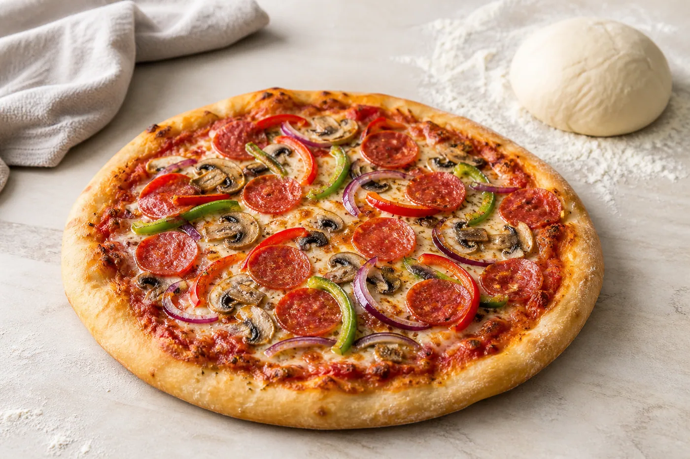 Weeknight Stand Mixer Pizza Dough served and ready to eat