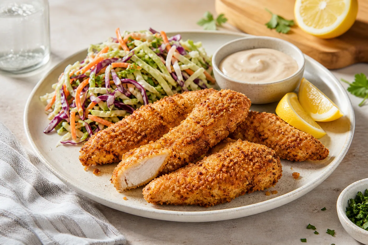 Air-Fried Toaster Oven Chicken Tenders served and ready to eat