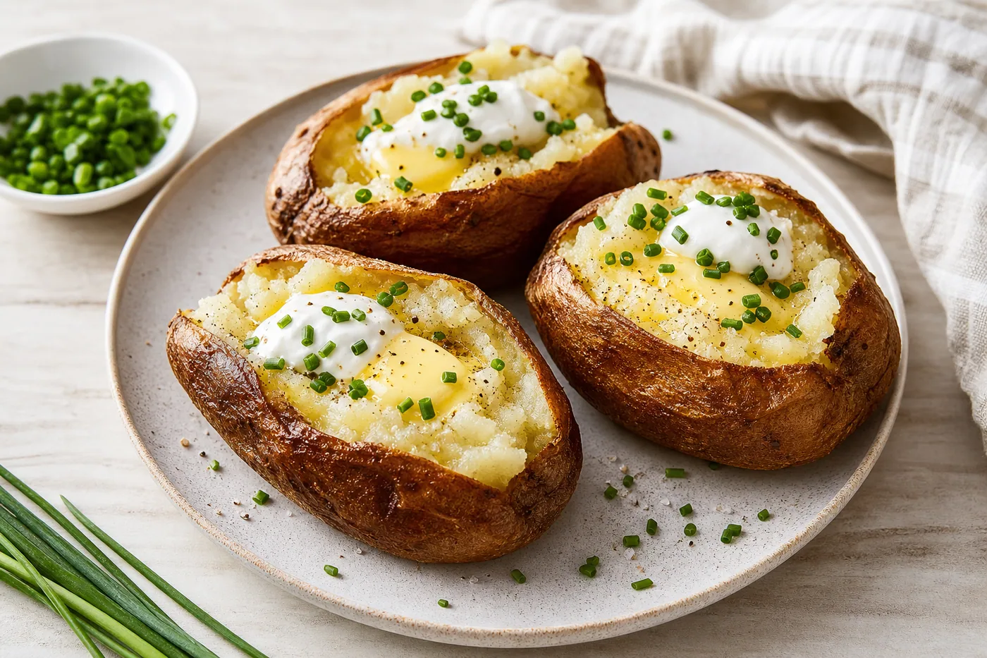 Crispy Toaster Oven Baked Potatoes served and ready to eat