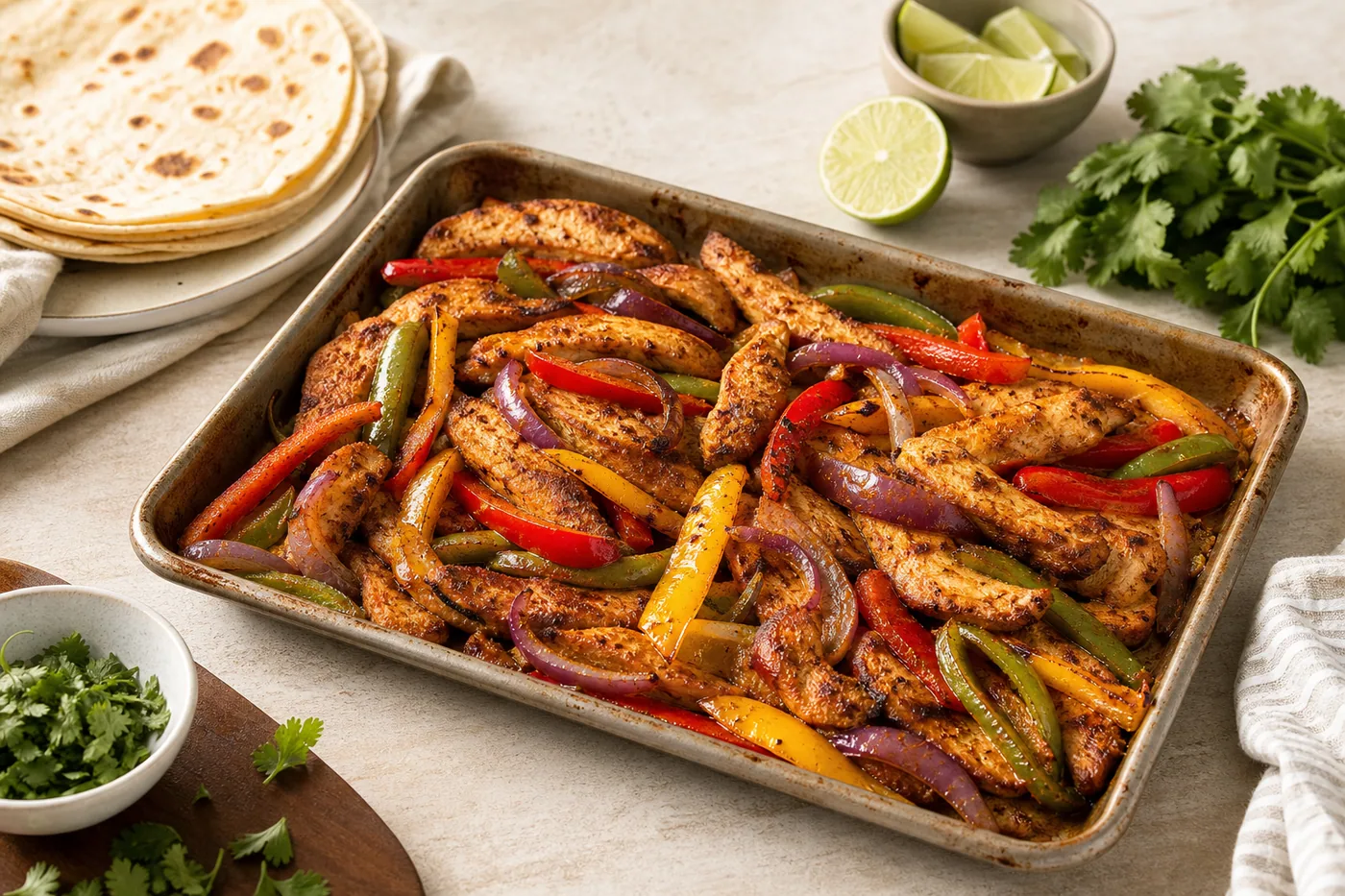 Toaster Oven Sheet-Pan Chicken Fajitas served and ready to eat