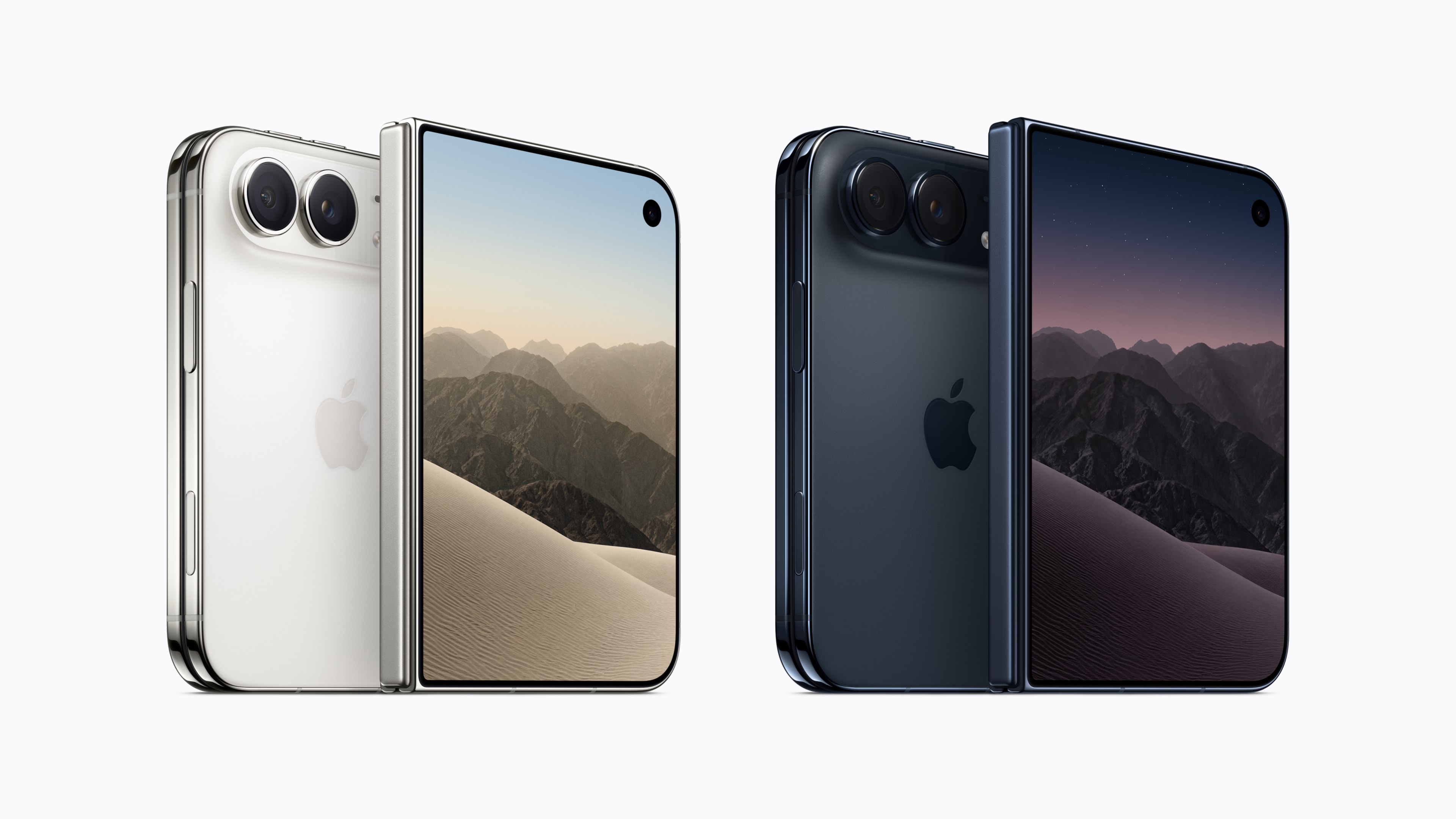 Apple iPhone Duo in star white and night sky, shown open and closed